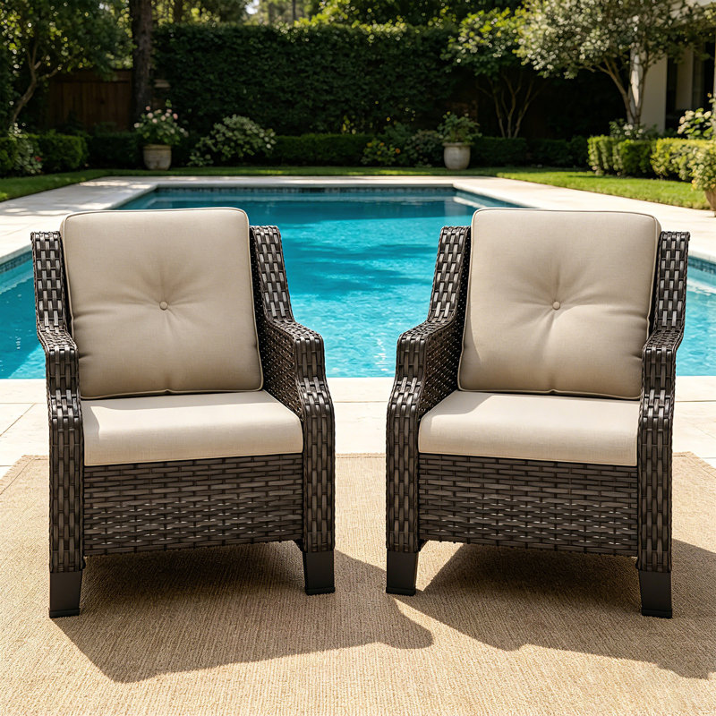 All-Weather PE Wicker Patio Armchair with Cushions&Fade Resistant (Set of 2), Beige