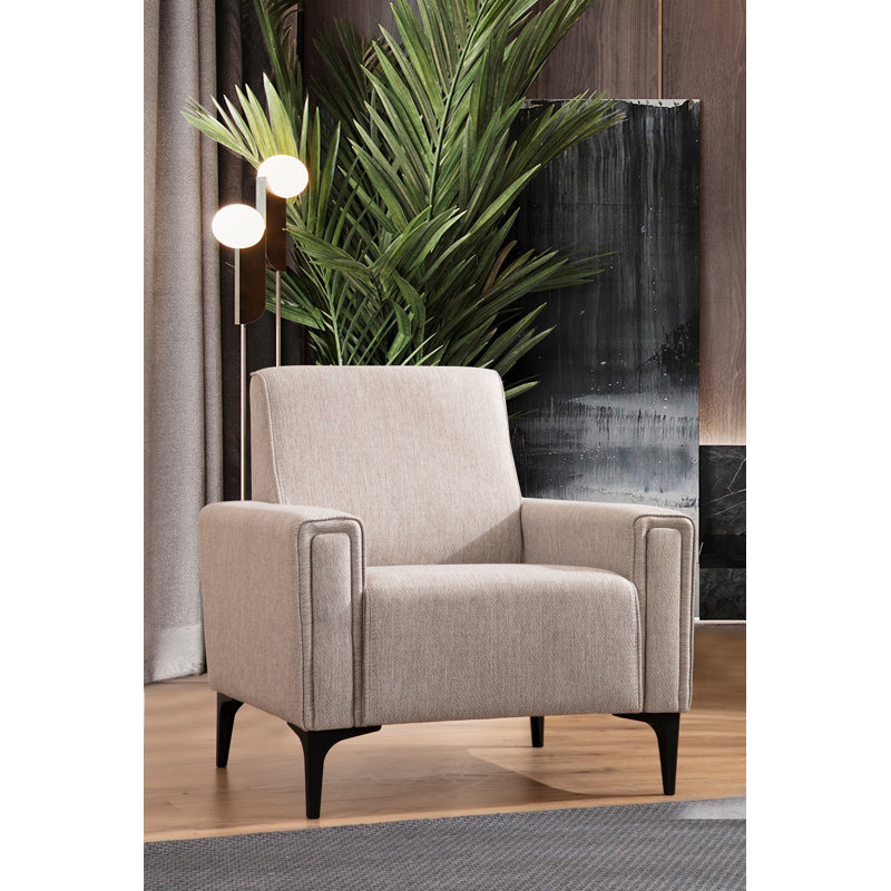 Élégant canapé 1 place, brun clair, 35,4 x 33,5 x 30,3 pouces | Structure en bois de hêtre et en carton, tissu 100% polyester | Coussin de dossier en mousse et en plumes gris doux | Matériau facile à nettoyer, nettoyage à sec, conception moderne