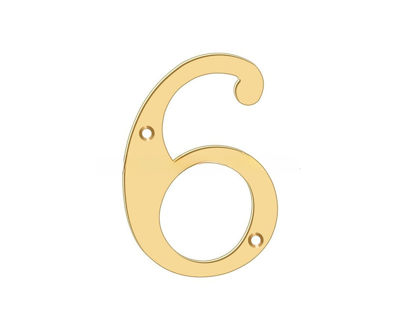 Deltana RN4-6 4" Numbers; Solid Brass; Lifetime Brass Finish, PVD Polished Brass, 6