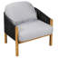 Fauteuil club d'extérieur en bois avec décoration en corde gris foncé et coussin en bois de haute qualité, configuration élastique