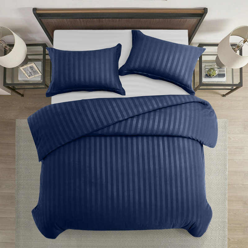 Microfiber Striped Duvet Cover Set with Pillowcases, Navy, King Duvet Cover Set + 2 Standard Pillowcases