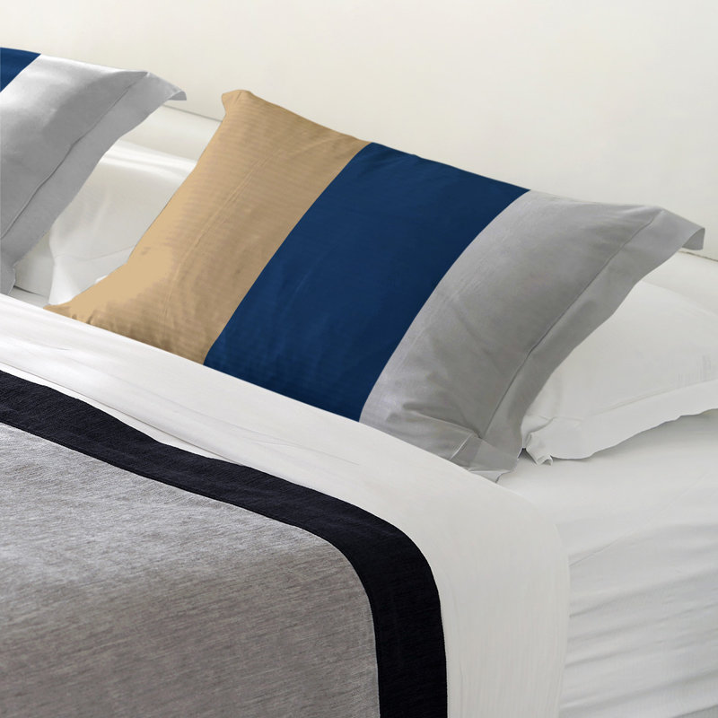 Striped Sham Set, King, Brushed Polyester, Gold/Navy/White Minnesota