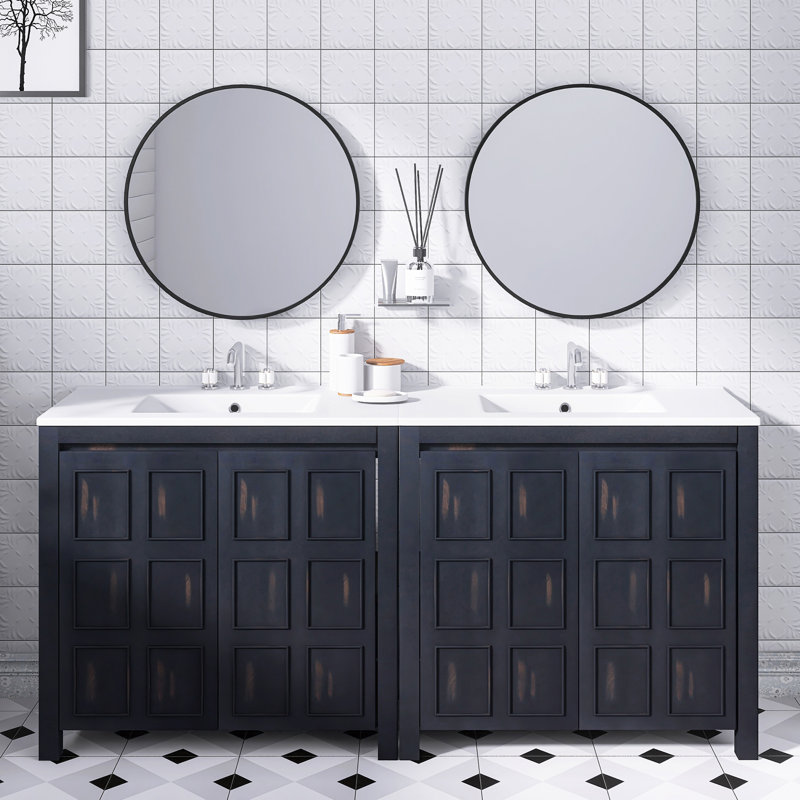 72 pouces Ensemble de meuble-lavabo de salle de bain avec double meuble-lavabo (séparé) en espresso rétro | Structure en bois massif | Portes à fermeture en douceur et réglables |  Organisation élégante de la salle de bain