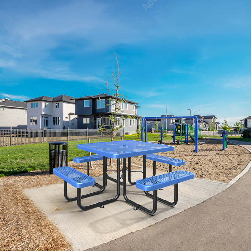 Darreyl 8-Person 46" Square Metal Outdoor Picnic Table, Blue