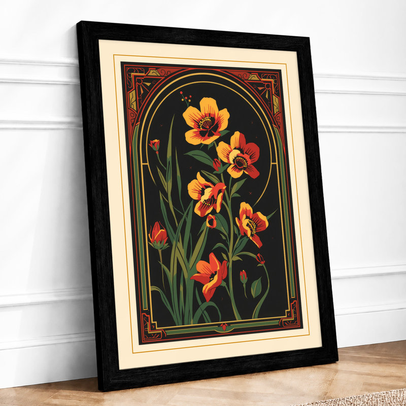 Carnations in Gold Botanical - Framed Print, A3 - 42.0 x 29.7 cm, Black