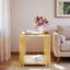 Table de bout moderne carrée avec plateau en verre trempé, tablette inférieure et structure asymétrique en métal-384847956