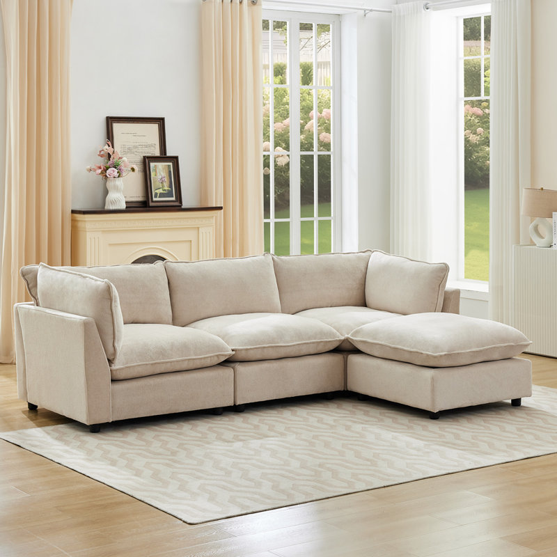 106.38” W Oversized 4-Seater Modular Sofa,L Shape, Beige