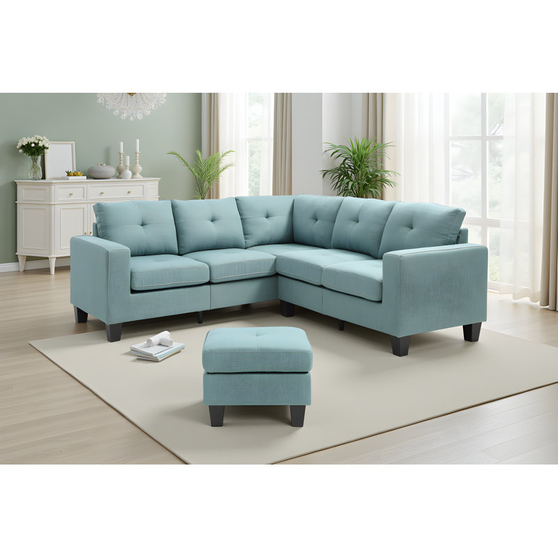 Canapé modulaire en tissu avec repose-pieds Nikshay, Tissu sarcelle