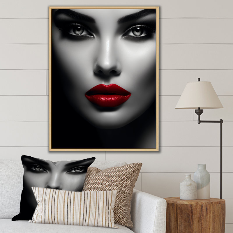 «Glamour Fashion Woman Gorgeous Eyes Deep Red Lips», art mural mode femme pour le salon, 20" H x 12" W