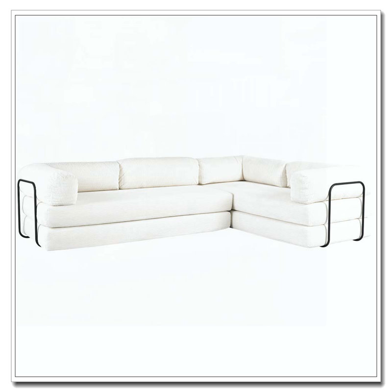 Canapé-lit modulaire en L en velours côtelé, Beige