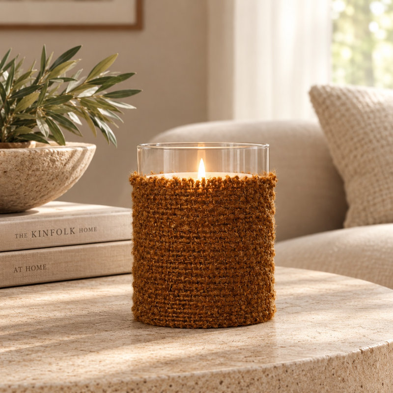 Porte-votive de table en verre Jalin, H 6 po x l 6 po, Moutarde