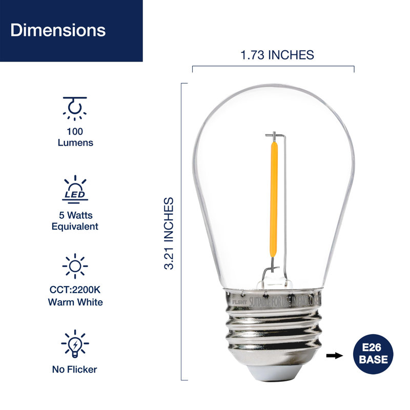 Ampoules DEL S14, 1 W 100 ml, blanc doux 2200 K, culot E26 (ensemble de 24), ampoules transparentes