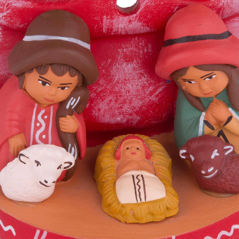 Scène crèche en céramique "naissance" sous l’arbre