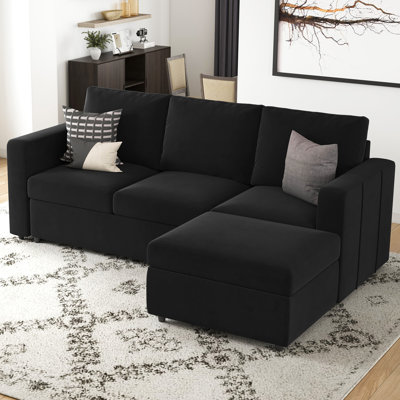 Upholstered 84.6 " Chenille Sofa & Chaise with Ottoman