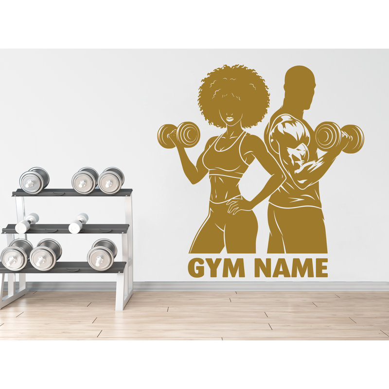 Adhésif mural Couple afro American Gym, 17 x 18 pouces, Oui, Noir mat