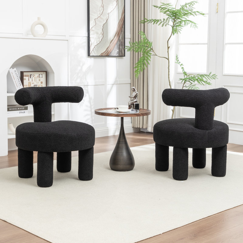 Fauteuil demi-tonneau rembourré Bula, Noir, Teddy