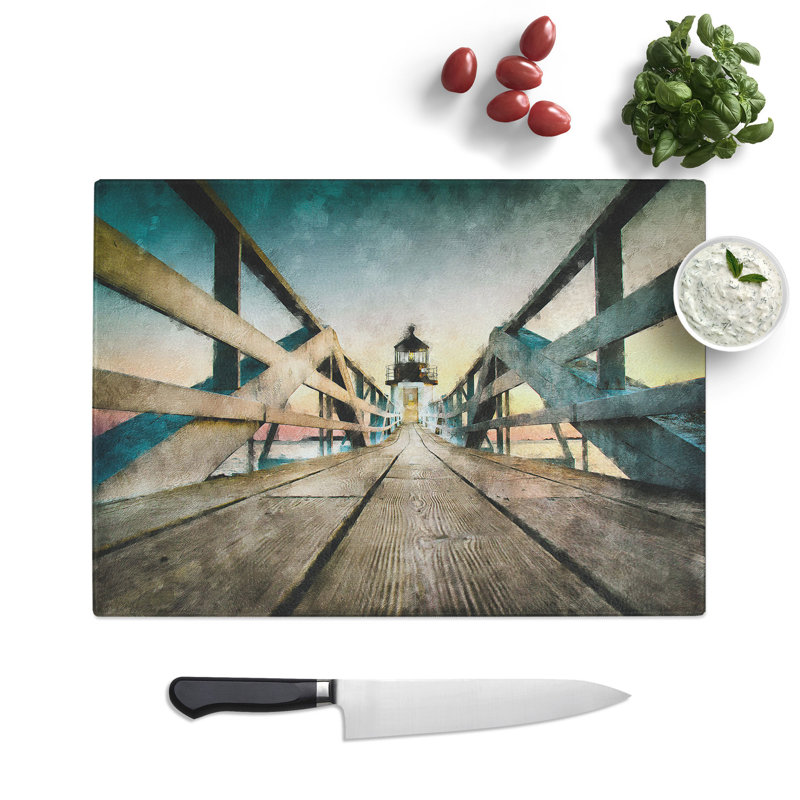 Tempered Glass Lighthouse at the Piers End Chopping Board, 20 cm x 28.5 cm