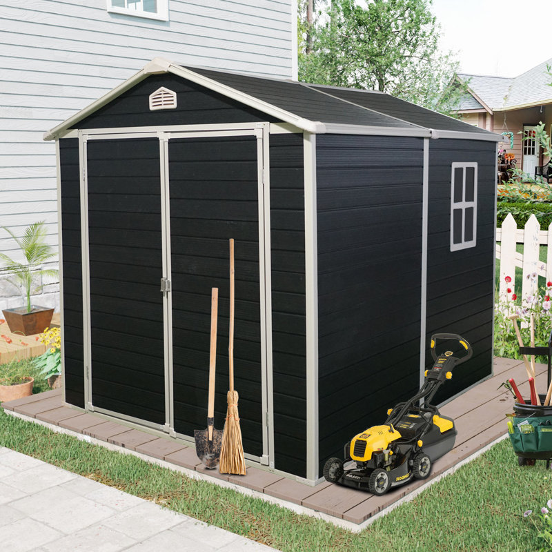 Remise de rangement extérieure en résine 6x8 noire avec plancher et fenêtre noir