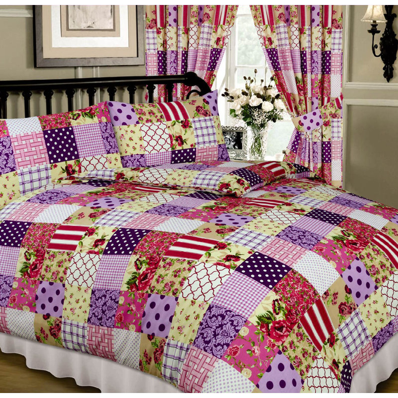 PATCHWORK Eyre Pencil Pleat Semi Sheer Curtains, Berry
