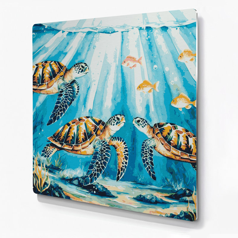 «Hawaiian Sea Turtles», art mural en métal vert, H 12 po x l 12 po