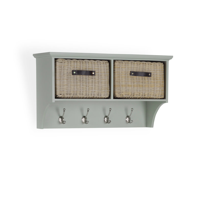 Anita Solid Wood Cube Shelf, Sage Green/Brown
