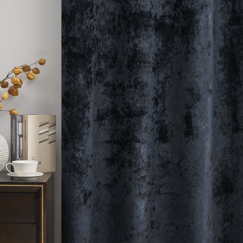 Deavion Velvet Crushed Curtains with Metal Grommets Room Darkening 2 Panel Set, Black, 52" W x 72" L