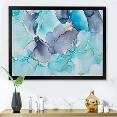 Turquoise et mauve luxueux, art fluide abstrait, reproduction sur toile