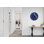 Horloge murale en verre trempé géométrique bleu et doré, horloge d'art moderne, grande horloge murale, décor unique, horloge élégante