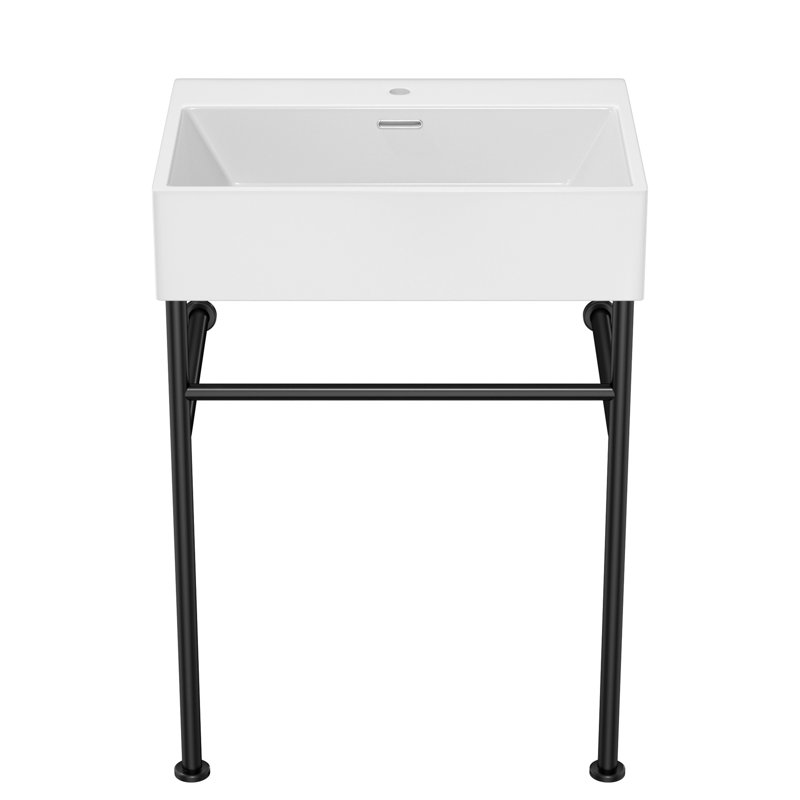 24" Bathroom Console Sink with Overflow,Ceramic Console Sink, Black