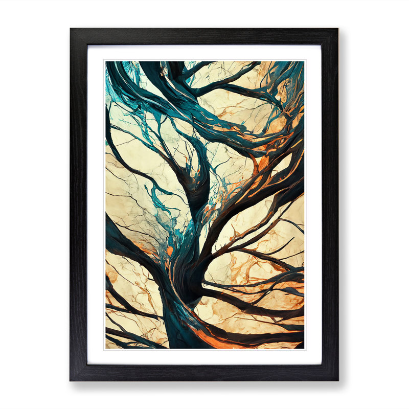Branches Of A Tree Abstract No.5 - Single Picture Frame Painting, Black, 64cm H x 46cm W x 2cm D