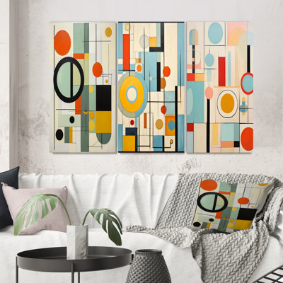 " Colorful Mid Century Mod Geometrics " 3 Piece Art Watercolor Set