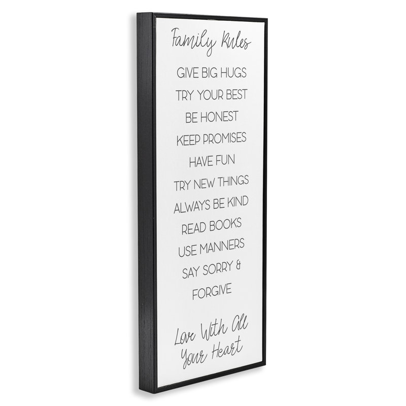 Art minimaliste sur les règles de la famille par SD Graphics Studio, H 24 po x l 10 po, Giclée encadrée noir minuit