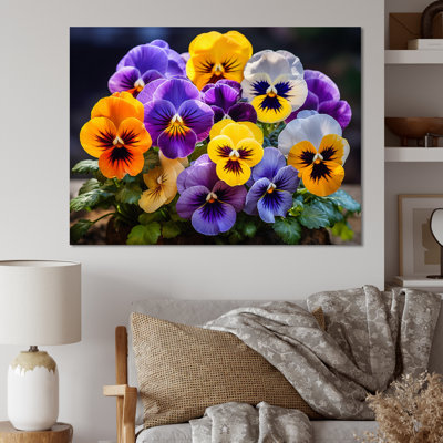 «Purple Pansies Vibrant Pansies», reproduction d'art sur toile encadrée