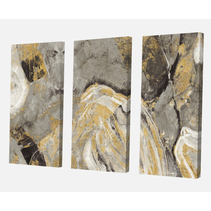 Painted Gold Stone - 3 pièces, reproduction d'art sur toile tendue, H 28 po x l 36 po x P 1 po