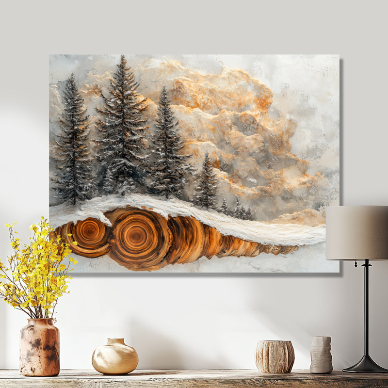 Hiver, pin, forêt, glissoire sur bois, H 12 po x l 20 po