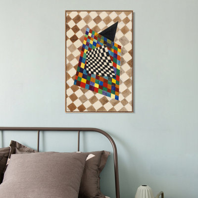 Impression sur toile encadrée, "KARIERTES" par Wassily Kandinsky, art mural, décorations de bureau à domicile (cadre en bois de couleur mince, 16 po x 24 po)