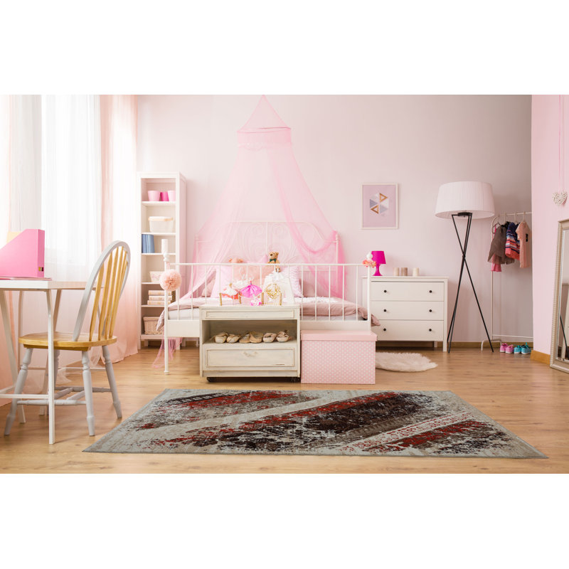 Crème abstraite/brun/tapis décoratif bleu Nerissa, Rectangle 5 pi 2 po x 7 pi 5 po