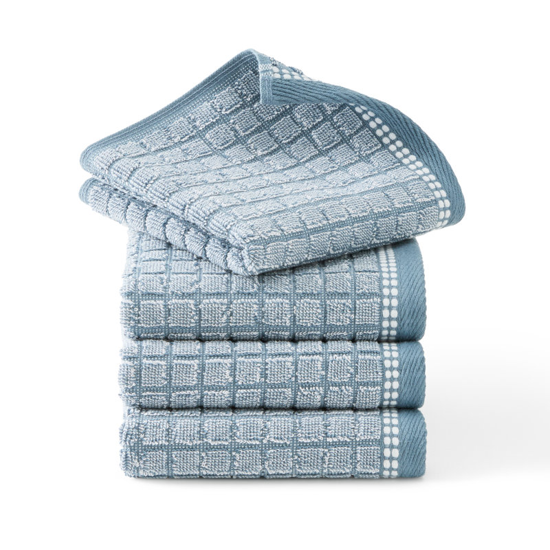TOWN & COUNTRY EVERYDAY 4-Piece Textured Windowpane Washcloth Set, 13x13-Inch, 100% Cotton, Blue