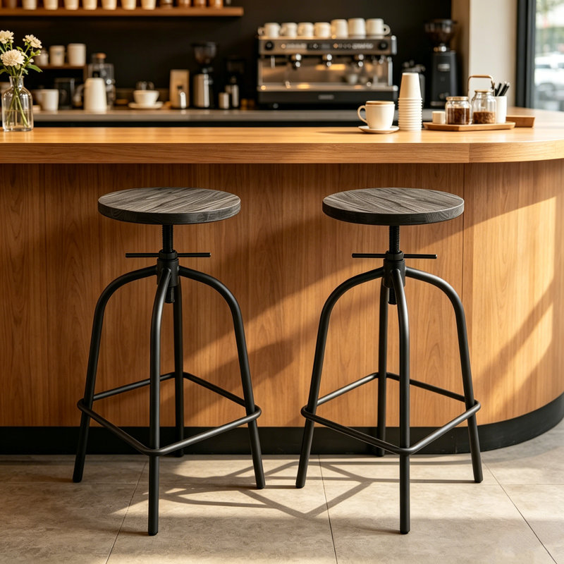 Tabouret de bar pivotant en bois massif Izavier