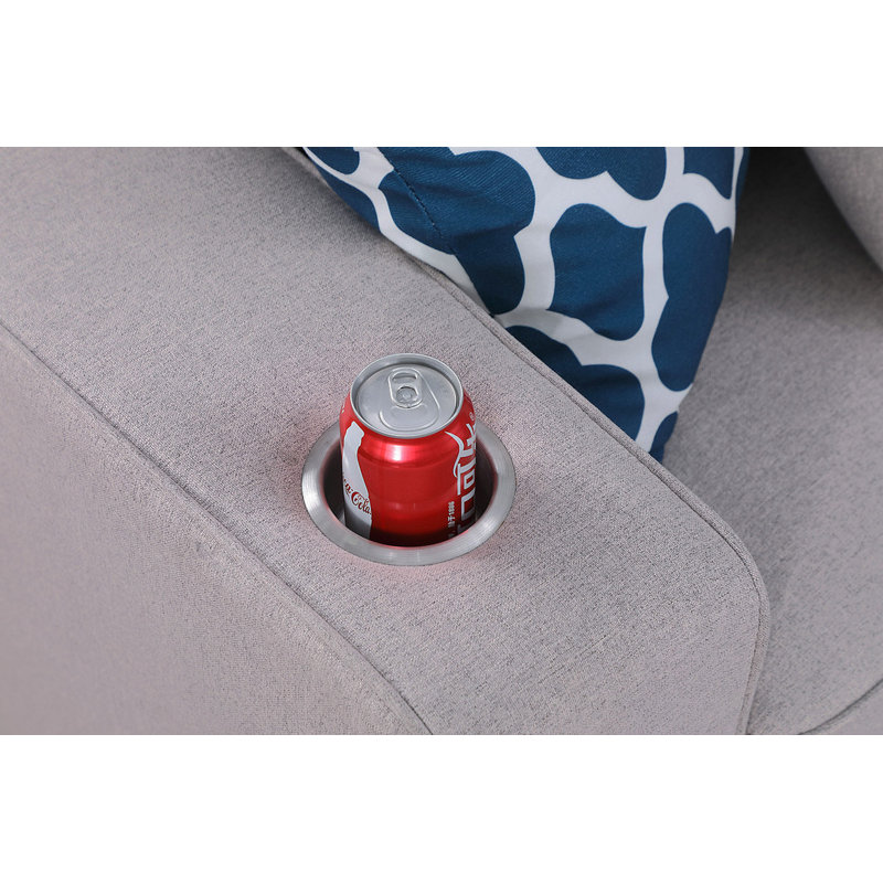 Canapé modulaire en L gris clair de 7 po avec repose-pieds et porte-gobelet Cooper, Lin gris pâle