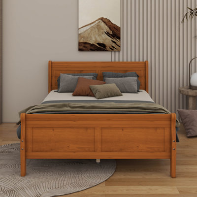 Lit plateforme double en bois avec tête de lit