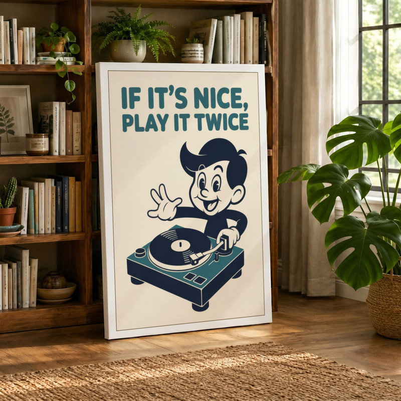 Play It Twice Retro - Wrapped Canvas, 36x24 - 91.4 x 61.0 cm, Cream Border