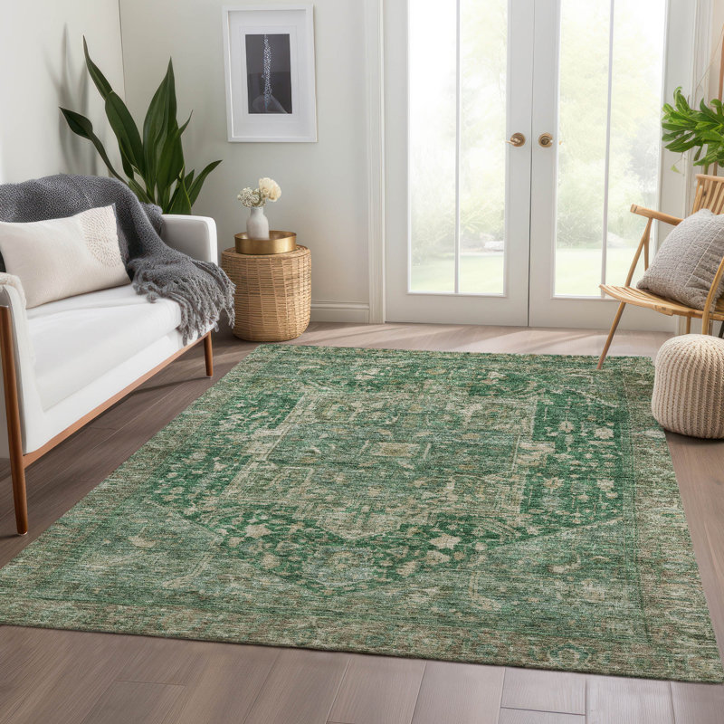 Emerald Synthetic Medallion Washable Rectangular Rug 3' x 5'