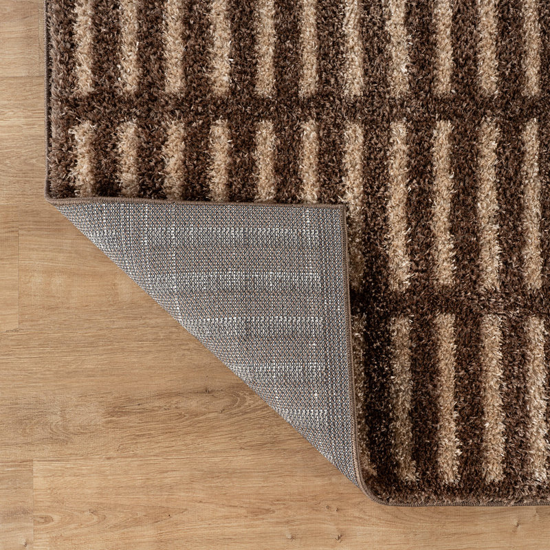 Bohemian Stripe Lines Shag Rug – Beige – Medium Pile, Soft Feel, Low Maintenance, Runner 2'2" x 12'