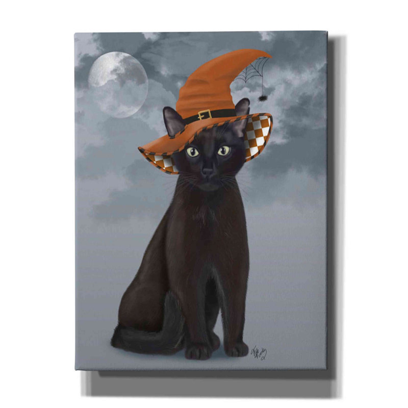 «Halloween Cat in Witches Hat», impression sur toile tendue, H 26 po x l 18 po x P 0,75 po