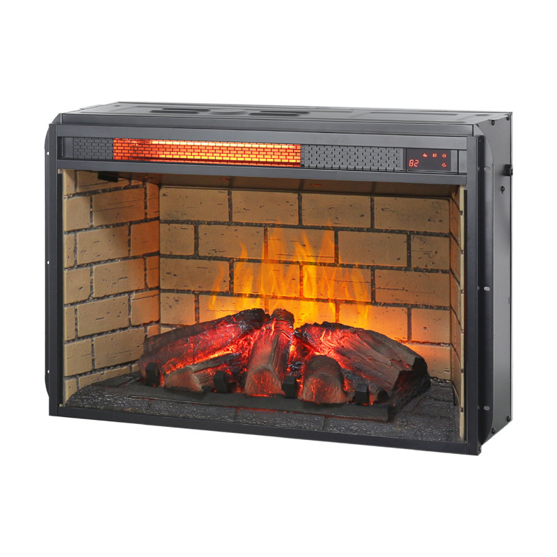 26 Inch Infrared Quartz Heater Fireplace Insert -Woodlog Version With Brick, 18.27" H x 27.2" W x 8.2" D 