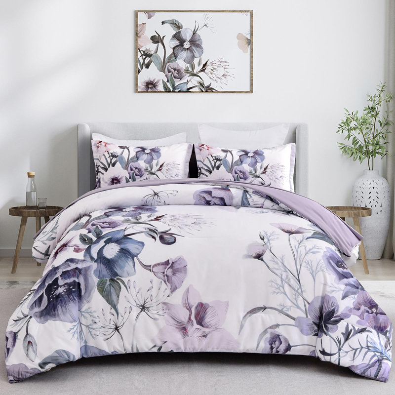 Ensemble de literie 3 pièces en microfibre douce toutes saisons, Édredon pour grand lit + 2 taies décoratives pou