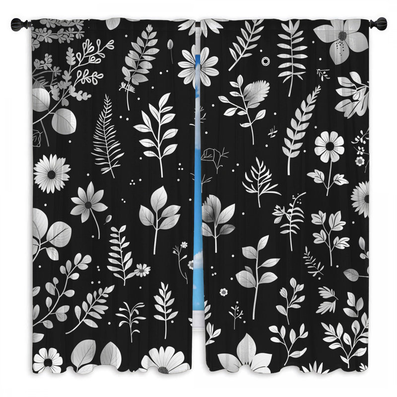 Rideaux de fenêtre noirs à motif floral transparent et obscurcissant - 2 panneaux, 40in x 80in - 2 panels