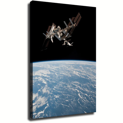 ISS Over the Pacific Canvas Wall Art Framed Ready to Hang Living Room Bedroom Home Decor