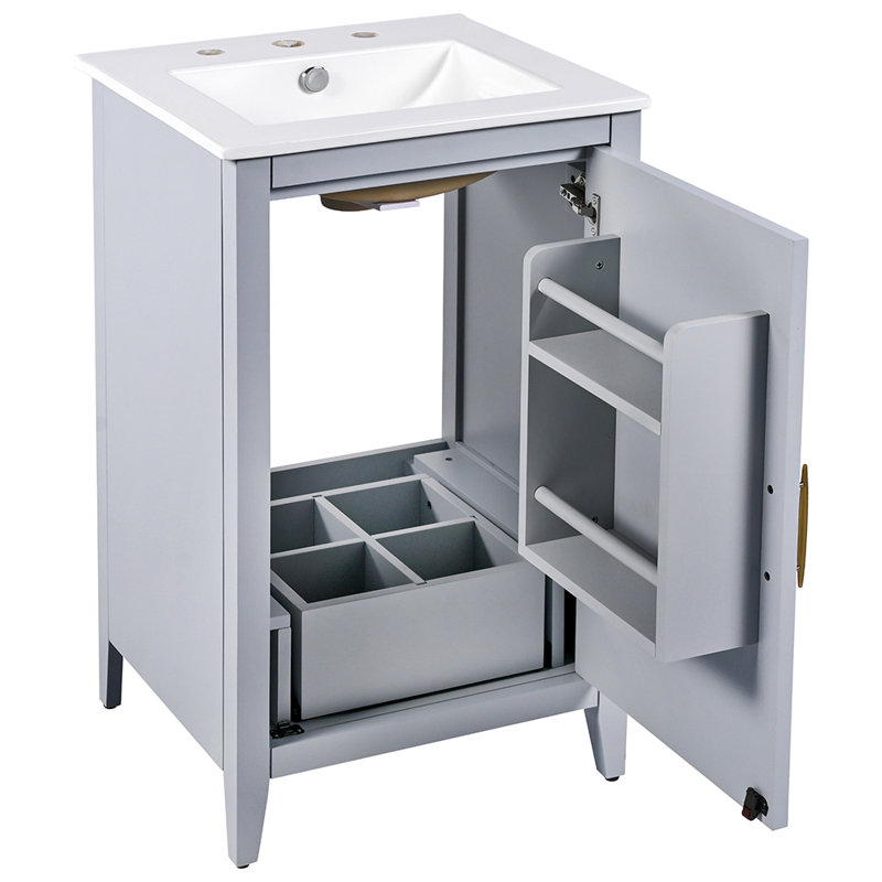 Bathroom Vanity with Sink and Functional Drawer, Gray